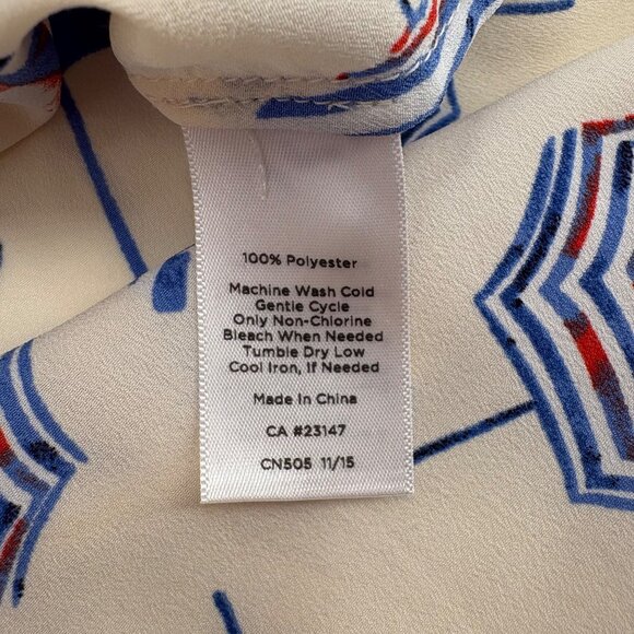 Talbots Women's Top Size Small Umbrella Print Short Cap Sleeve White blue red - Picture 3 of 6